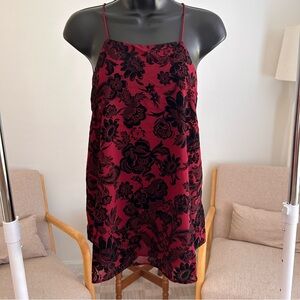 Moon River Burgundy blouse with Black Floral burnout Velvet Print M